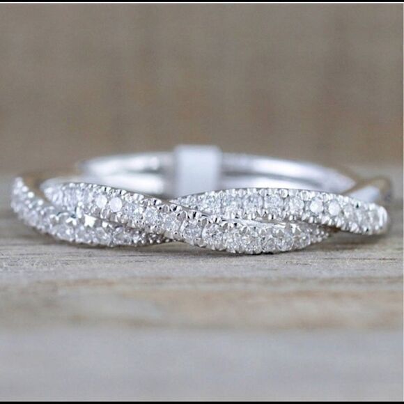 18k White Gold PLATED CZ Diamond Wedding Band - Picture 1 of 4